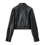 Load image into Gallery viewer, French Style High Neck Faux Leather Jacket Black N5A681