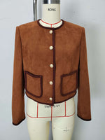 Load image into Gallery viewer, Terracotta Suede Contrast Trim Jacket Women N5A700
