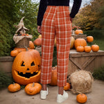Load image into Gallery viewer, Plaid Print Straight Leg Pants Women Red N5A428