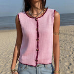 Load image into Gallery viewer, Color Block Trim Sleeveless Knit Tank Cardigan Women N6A205