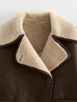 Load image into Gallery viewer, Reversible Jacket Women Faux Fur Collar Sherpa Lining N5A770