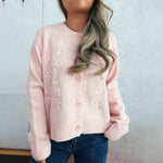 Load image into Gallery viewer, Floral Embroidered Cardigan Women Solid Color Knit N5A834
