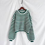 Load image into Gallery viewer, Retro Stripe Knit Top Loose Fit Round Neck Sweater N5A837
