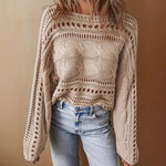 Load image into Gallery viewer, Beige Crochet Mesh Top Women Long Sleeve N5A816