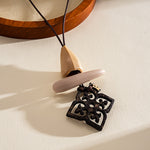 Load image into Gallery viewer, Leather Cord Resin Wood Round Pendant Necklace N6H140