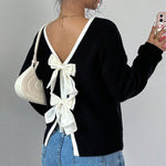 Load image into Gallery viewer, V Neck Bow Knit Sweater Casual Loose Fit Pullover N5A883