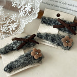Load image into Gallery viewer, Gray Plush Hair Clip Women Flower Bow Side Barrettes S5P762
