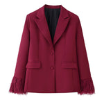 Load image into Gallery viewer, Red Feather Cuff Blazer Set Women N5A784