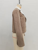 Load image into Gallery viewer, Suede Fleece Jacket Women Brown Sherpa Lined Coat N5A775