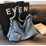 Load image into Gallery viewer, Women's Washed Denim Chain Strap Tote Bag N6J200