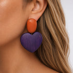 Load image into Gallery viewer, Womens Vintage Wooden Heart Stud Earrings N6K159