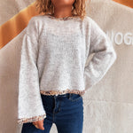 Load image into Gallery viewer, Lace Trim Round Neck Pullover Women N5A864