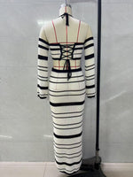 Load image into Gallery viewer, Striped Halter Long Sleeve Skirt Set Women N6A057