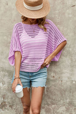 Load image into Gallery viewer, Round Neck Solid Bat Sleeve Loose Knit Top Women N6A075