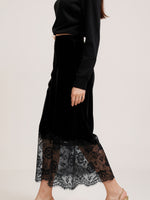 Load image into Gallery viewer, Velvet Lace High Waist Bodycon Midi Skirt Slit N6F195