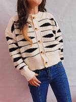 Load image into Gallery viewer, Color Block Striped Cardigan Women Cropped Round Neck N5A861