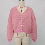Load image into Gallery viewer, V Neck Stripe Cardigan Women Office Knit Color Block N5A838