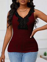 Load image into Gallery viewer, Lace Trim V Neck Ribbed Tank Women Fitted Knit Top N5A766