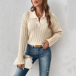 Load image into Gallery viewer, Notch Collar Pullover Knit Sweater Women N5A586