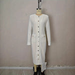 Load image into Gallery viewer, White Tweed-Look Knit Dress Women Long Sleeve N5A903
