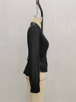 Load image into Gallery viewer, Black V Neck Ruffle Blouse Women French Style N5A708