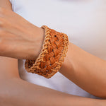 Load image into Gallery viewer, Woven Rattan Bangle Open Geometric Hand-Coiled S5P098