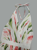 Load image into Gallery viewer, Pink Printed V Neck Backless A Line Dress Women N5A928