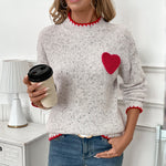 Load image into Gallery viewer, Gray Heart Knit Sweater High Neck Sweet Pullover N5A811