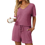 Load image into Gallery viewer, Solid Color Ribbed Pajamas Short Sleeve Homewear Set N6A199