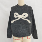 Load image into Gallery viewer, Bow Jacquard Knit Sweater Women Round Neck Loose Fit N5A844