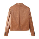 Load image into Gallery viewer, Notch Collar Loose Fit PU Jacket Women N5A720