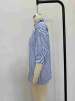Load image into Gallery viewer, Blue Striped Mid Length Sleeve Blouse Women Vacation N6F229