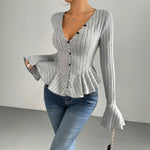 Load image into Gallery viewer, V Neck Ruffle Brushed Slim Top Bell Sleeve Women N6B085