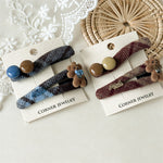 Load image into Gallery viewer, Bear Ball Tartan Hair Clip Women Blue Plaid Side S5P761