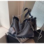 Load image into Gallery viewer, Women's Washed Denim Chain Strap Tote Bag N6J200