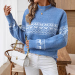 Load image into Gallery viewer, Snowflake Jacquard Sweater Women Blue N5A520