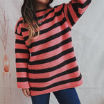 Load image into Gallery viewer, Off Shoulder Stripe Knit Sweater Women Loose Fit N5A845