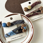 Load image into Gallery viewer, Bear Ball Tartan Hair Clip Women Blue Plaid Side S5P761