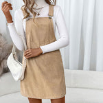 Load image into Gallery viewer, Women's Solid Corduroy Suspender Overall Dress N6A094