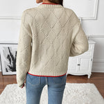 Load image into Gallery viewer, Beige Fish Print Sweater Color Block Trim Round Neck N5A806