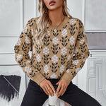 Load image into Gallery viewer, Floral Jacquard Pullover Sweater Women Camel N5A606