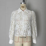 Load image into Gallery viewer, White Lace Collar Fringe Sleeve Sheer Shirt Women N5A935