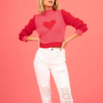 Load image into Gallery viewer, Color Block Heart High Neck Sweater Women N5A888