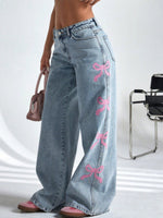 Load image into Gallery viewer, Printed High Waist Bow Detail Jeans Women Blue N5A615