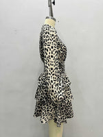 Load image into Gallery viewer, Leopard Print Chiffon Bubble Sleeve Layered Dress N6G177