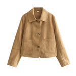 Load image into Gallery viewer, Dark Brown Suede Jacket Chanel inspired Two Pocket N5A741