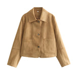 Load image into Gallery viewer, Dark Brown Suede Jacket Chanel inspired Two Pocket N5A741