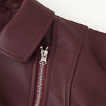 Load image into Gallery viewer, Burgundy Faux Leather Biker Jacket Women N5A716