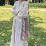 Load image into Gallery viewer, Bohemian Tassel Crochet Beach Bag Woven Straw Tote N6G064