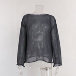 Load image into Gallery viewer, Sheer Round Neck Flare Sleeve Hollow Knit Top N6A098